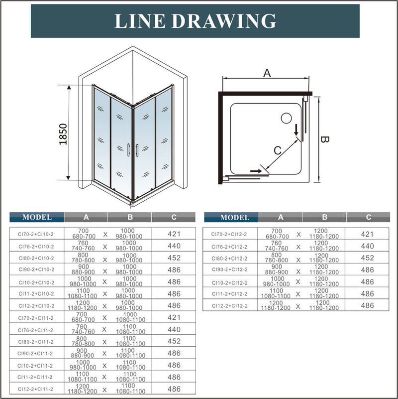 Equal Corner Entry Shower Black Enclosure Sliding Door