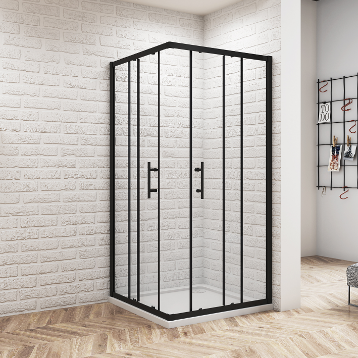 Equal Corner Entry Shower Black Enclosure Sliding Door