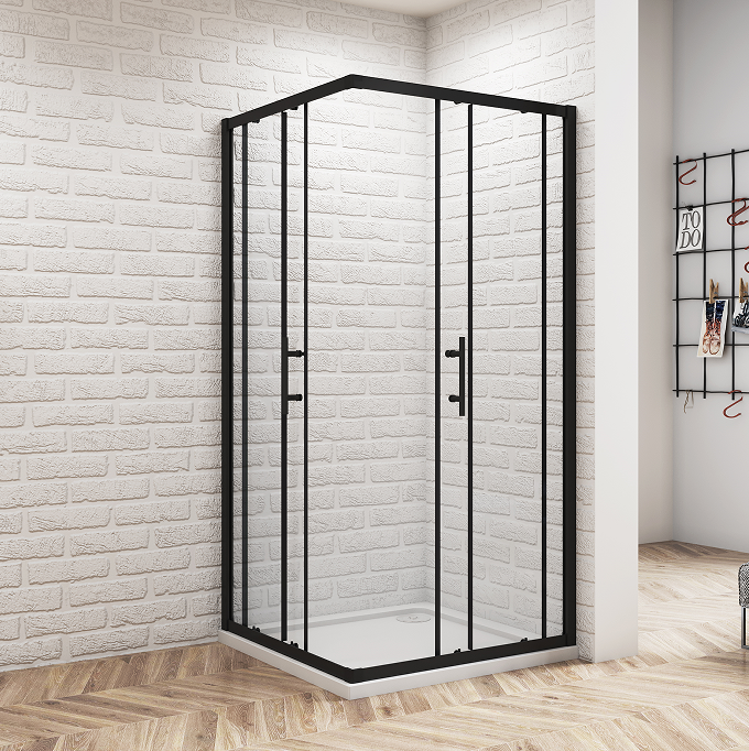 Equal Corner Entry Shower Black Enclosure Sliding Door