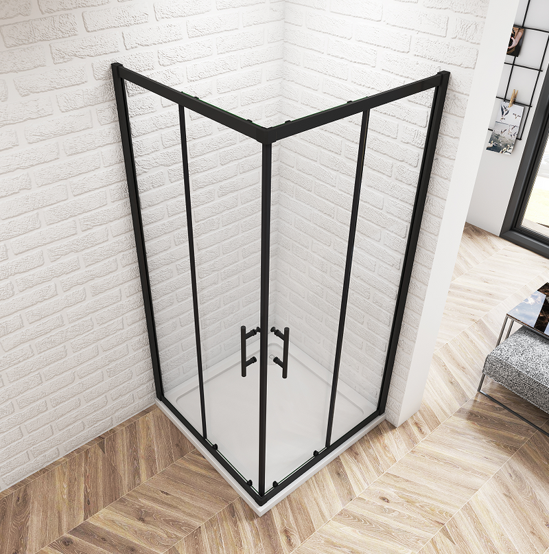 Equal Corner Entry Shower Black Enclosure Sliding Door