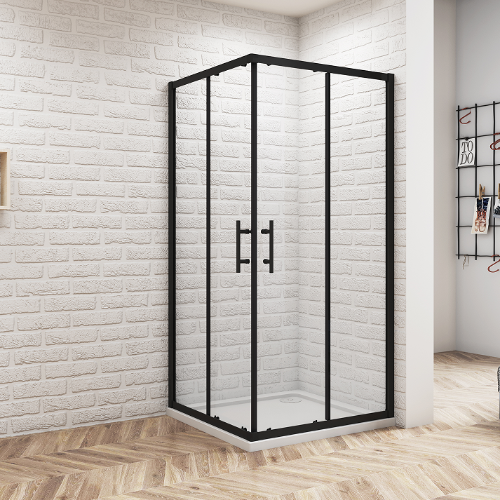 Equal Corner Entry Shower Black Enclosure Sliding Door