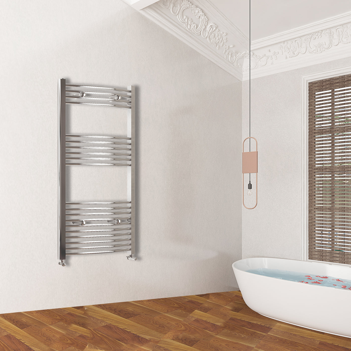 1400 Shower Radiator Chrome Bathroom Central Heating Towel Rail Curved Designer Ladder Radi ...