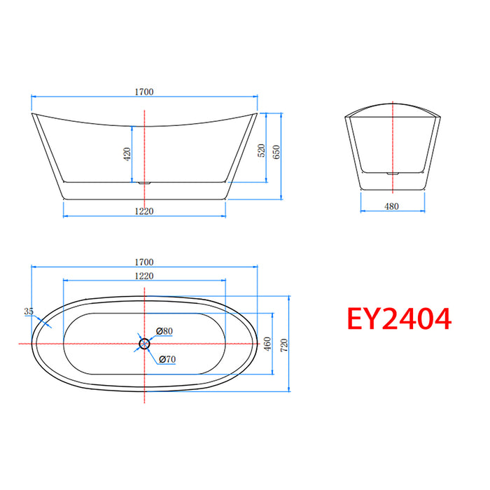Bathroom Freestanding Double Ended Bath Bathtub 1700x720mm