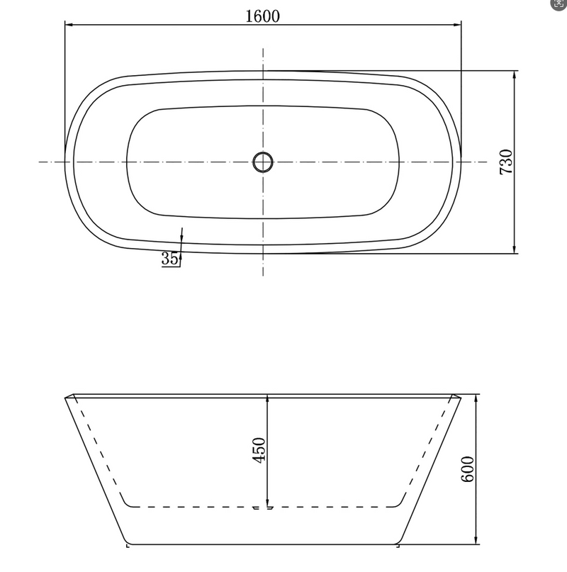 Bathroom Black Freestanding Double Ended Bath Acrylic Bathtub 1600x730mm