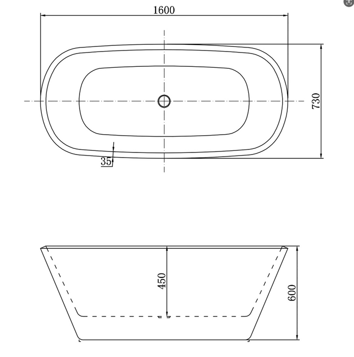 Bathroom Black Freestanding Double Ended Bath Acrylic Bathtub 1600x730mm