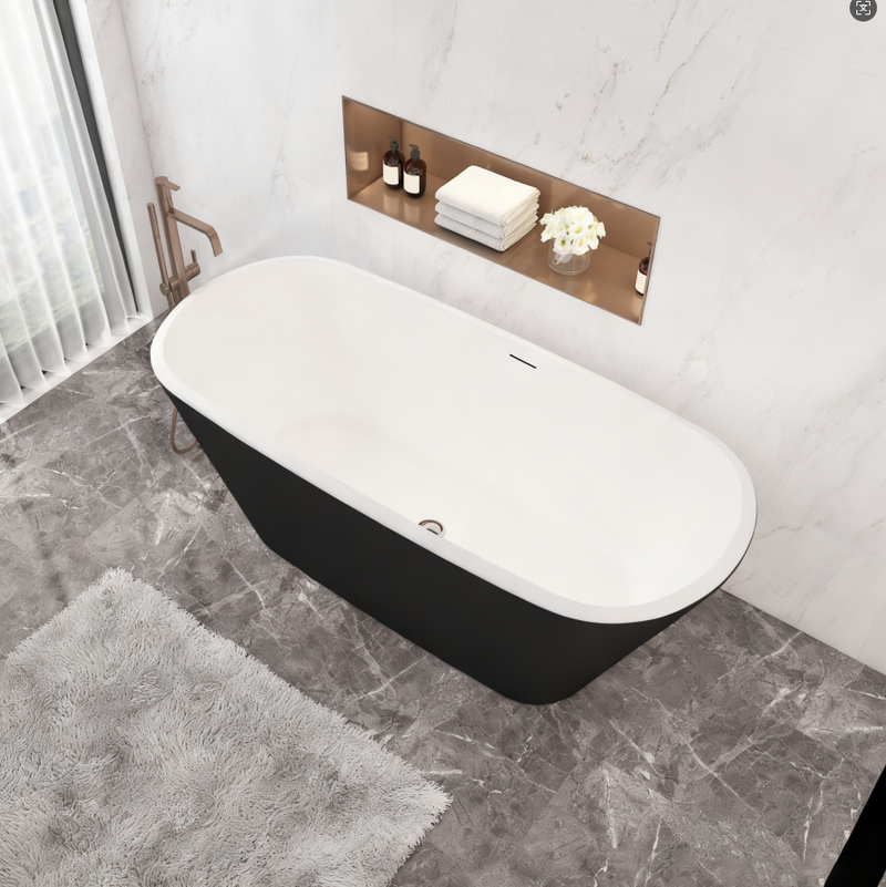 Bathroom Black Freestanding Double Ended Bath Acrylic Bathtub 1600x730mm