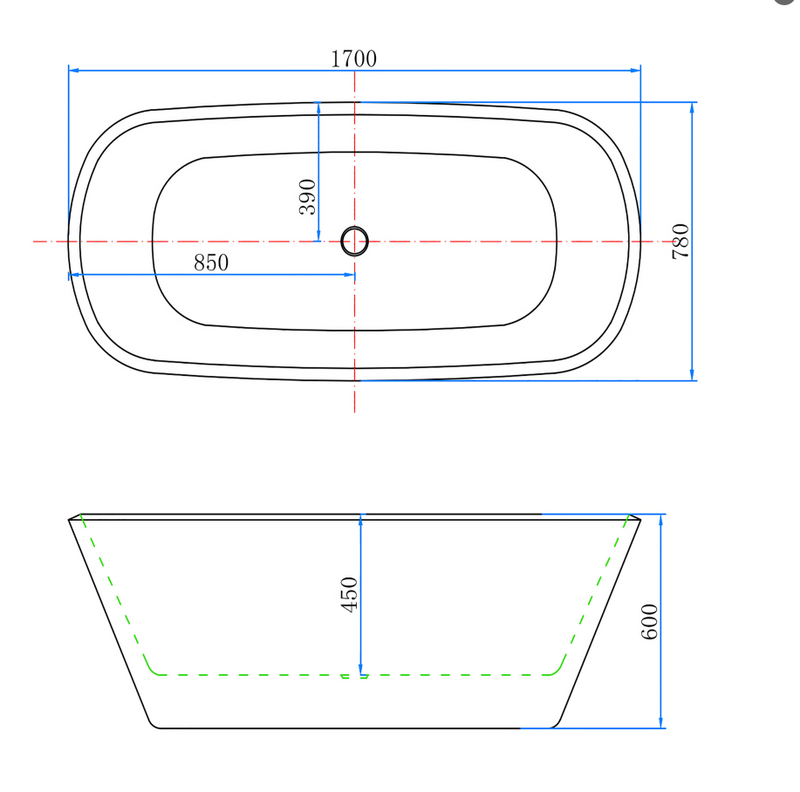 AICA Bathrooms Black Freestanding Double Ended Bath Bathtub 1700x780mm