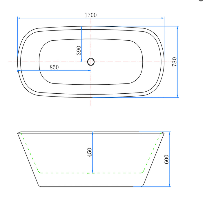 AICA Bathrooms Black Freestanding Double Ended Bath Bathtub 1700x780mm