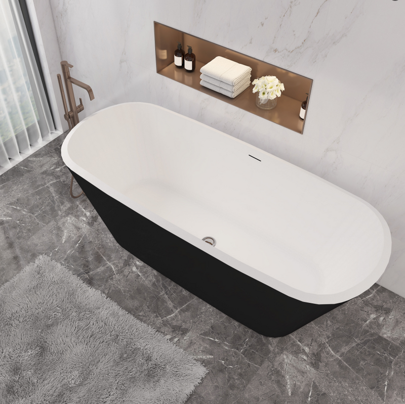 AICA Bathrooms Black Freestanding Double Ended Bath Bathtub 1700x780mm