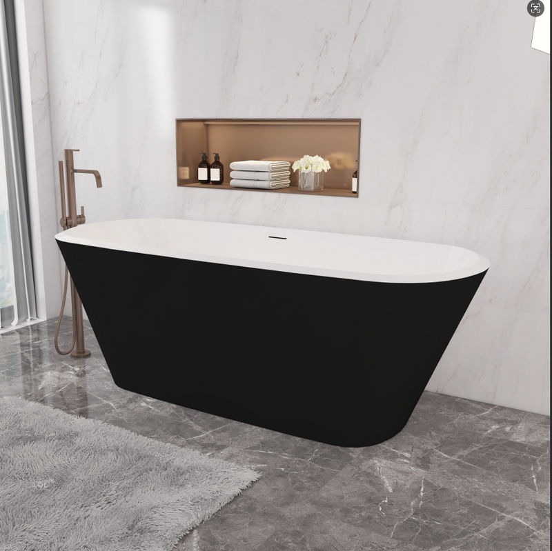 AICA Bathrooms Black Freestanding Double Ended Bath Bathtub 1700x780mm
