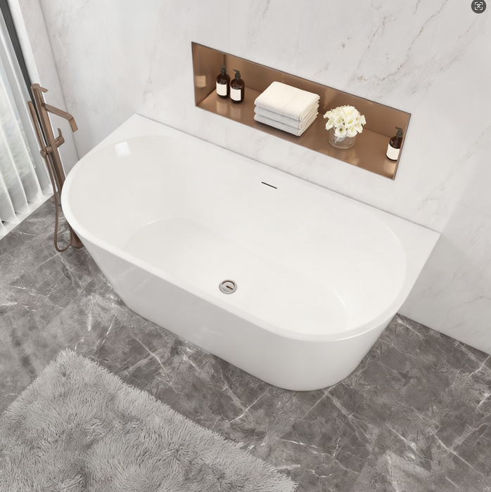 AICA Bathroom 1500x750mm Back To Wall Double Ended Bath Acrylic Bathtub