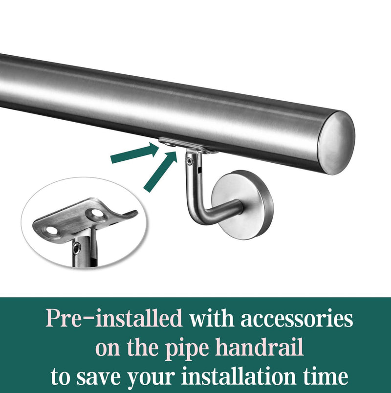 Stair Steps 304 Stainless Steel Handrail for Wall Mount Pipe Stair Handrail