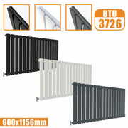 Designer Radiator Horizontal White Grey Flat Panel 600x1156MM Rads Single Panel AICA