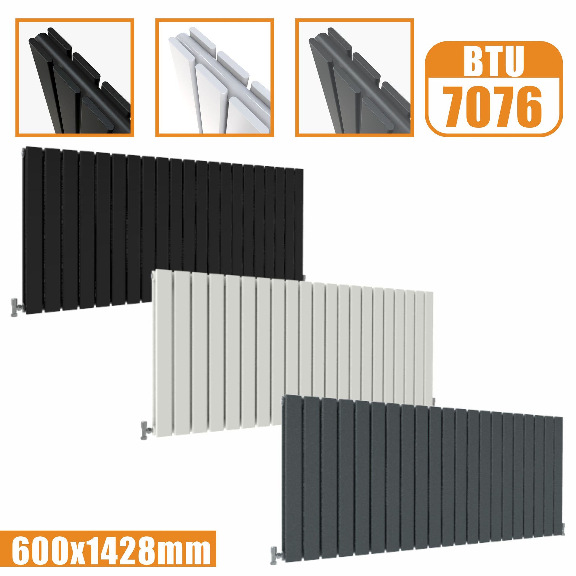 Flat Panel Anthracite & White & Black Horizontal Designer Radiator