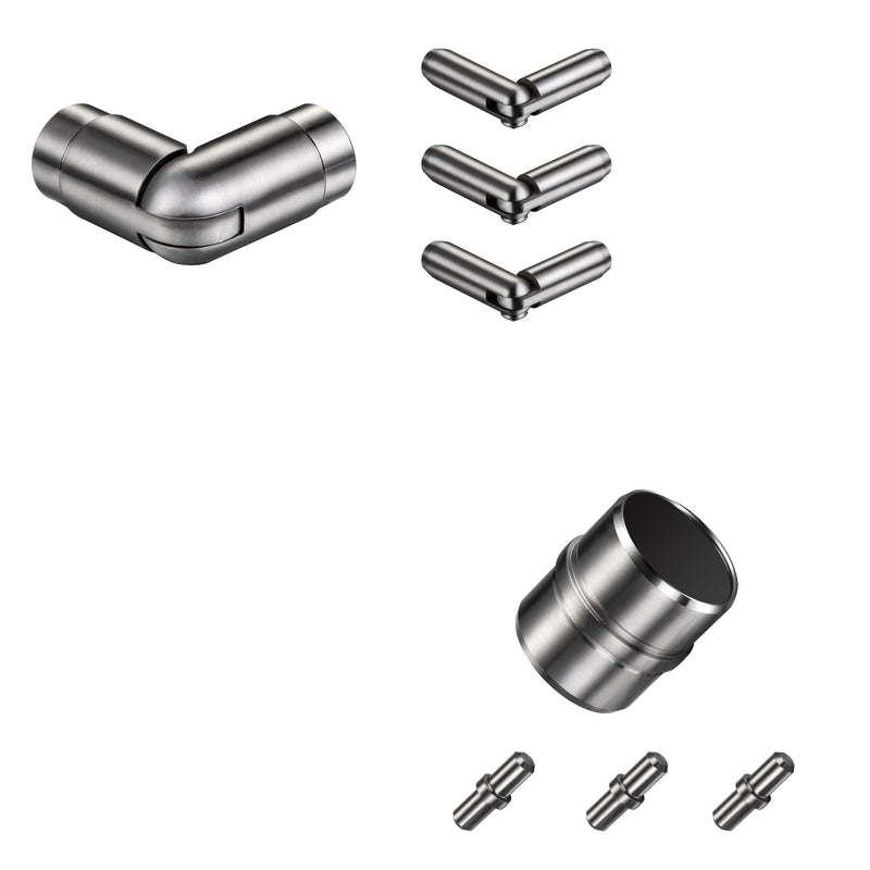 304 Stainless Steel Railing Connector Set - Straight & Adjustable Angle - Compatible with 3-Bar Railing Systems