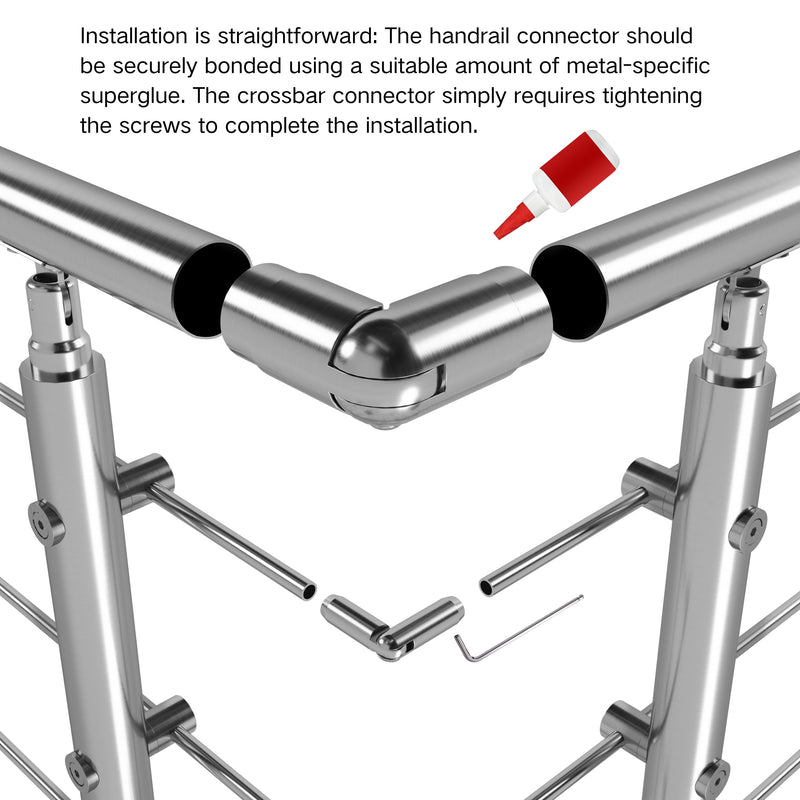 304 Stainless Steel Railing Connector Set - Straight & Adjustable Angle - Compatible with 5-Bar Railing Systems