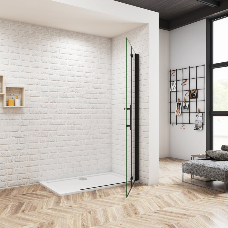 AICA Black Pivot Shower Screen Bi fold Wet Room