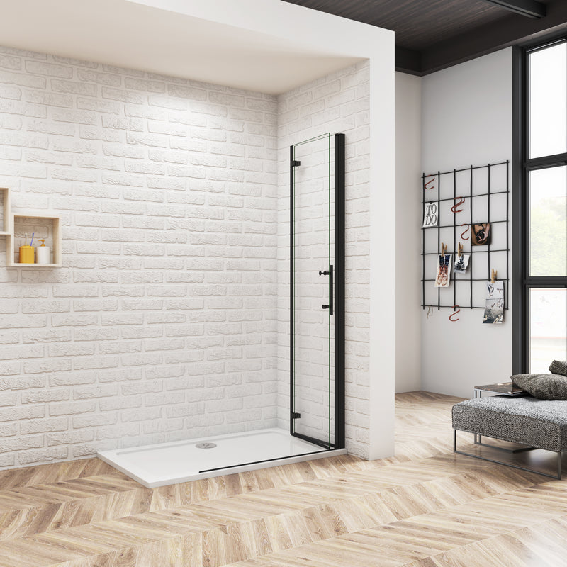 AICA Black Pivot Shower Screen Bi fold Wet Room