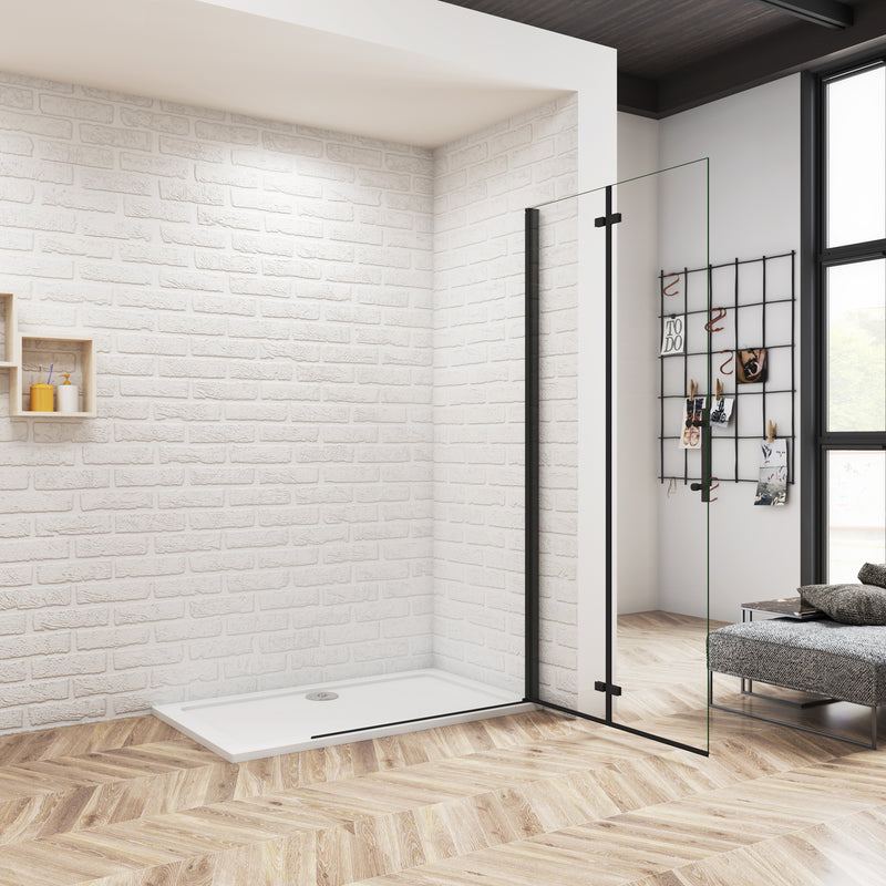 AICA Black Pivot Shower Screen Bi fold Wet Room