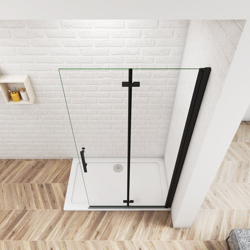 AICA Black Pivot Shower Screen Bi fold Wet Room