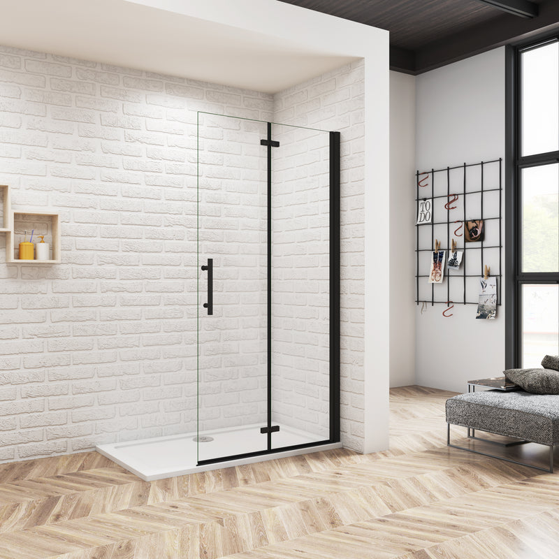 AICA Black Pivot Shower Screen Bi fold Wet Room