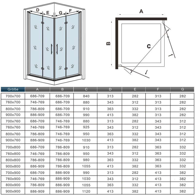 AICA Frameless Bi fold Shower Door Pivot Enclosure