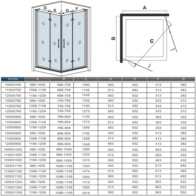 AICA Frameless Bi fold Shower Door Pivot Enclosure