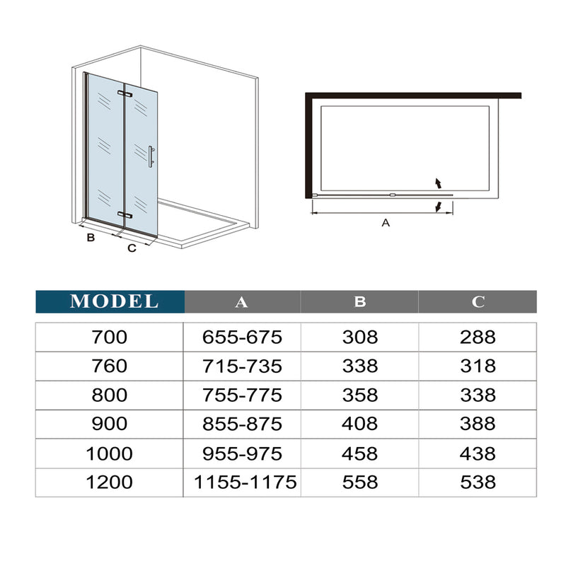 Wet Room Bi fold Pivot door Shower screen