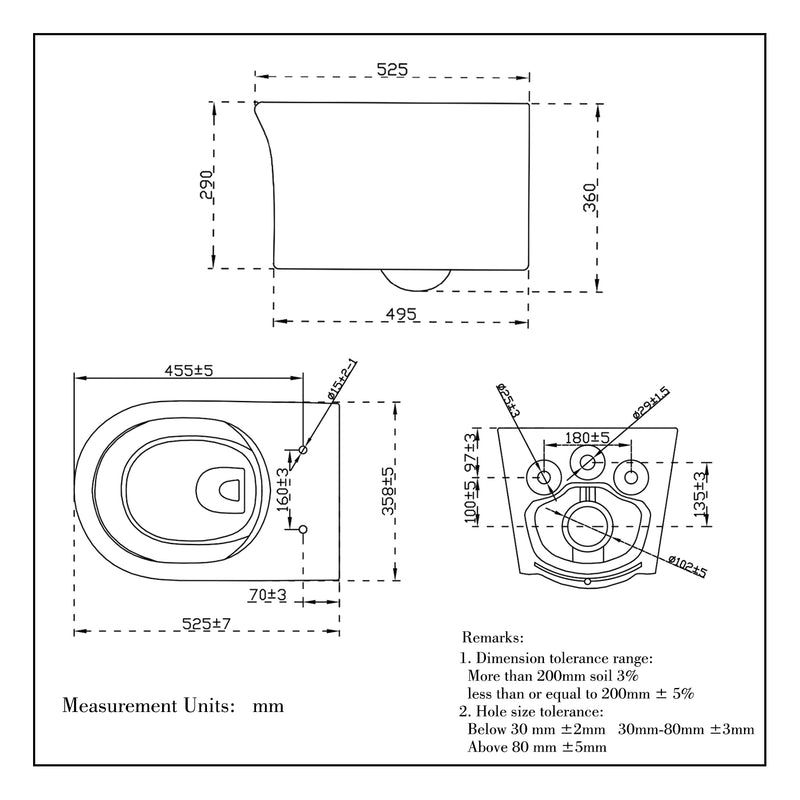 AICA Bathroom Rimless Wall Hung Toilet Pan WC Soft Close Seat (UF)