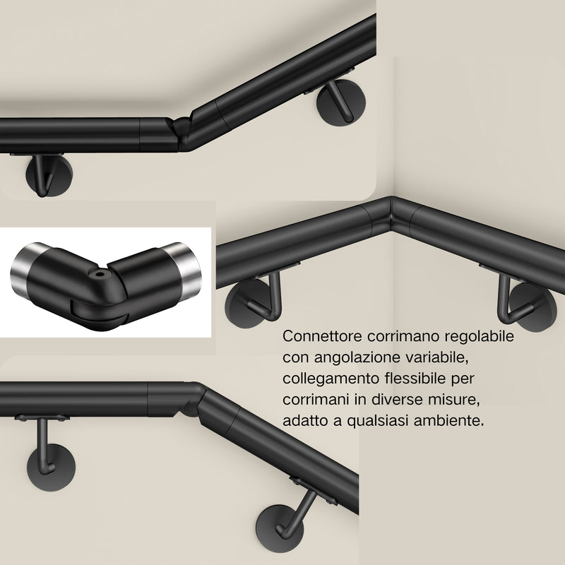AICA 304 Stainless Steel Black Handrail Connector for Connecting Stair Handrail to Wall Handrail