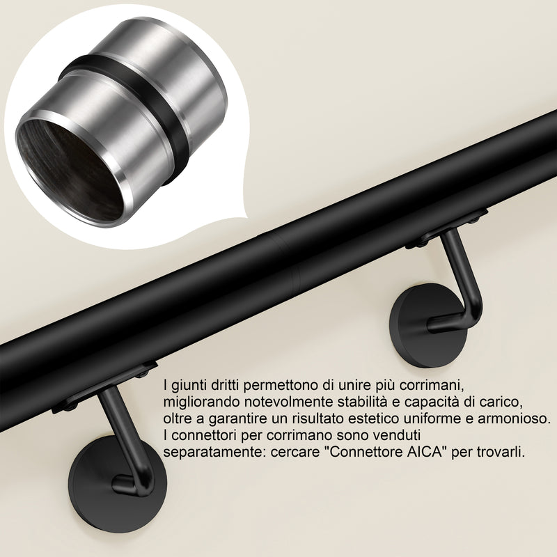 AICA 304 Stainless Steel Black Handrail Connector for Connecting Stair Handrail to Wall Handrail