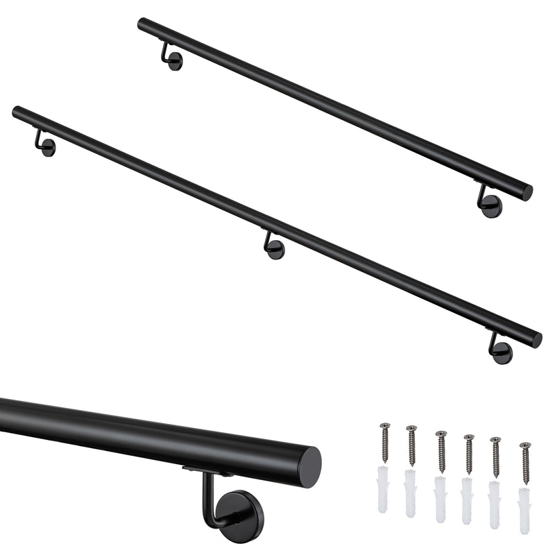 304 Stainless Steel Wall Mount Handrail, Black, 8 Length Sizes, Extendable Splicing Stair Railing for Indoor & Outdoor Use