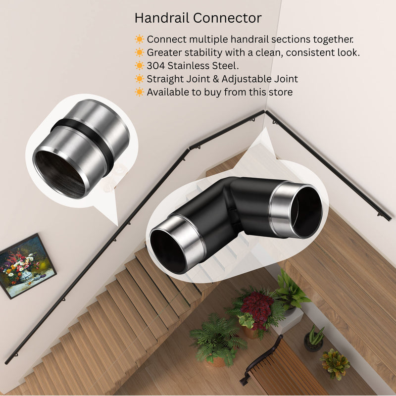 304 Stainless Steel Wall Mount Handrail, Black, 8 Length Sizes, Extendable Splicing Stair Railing for Indoor & Outdoor Use