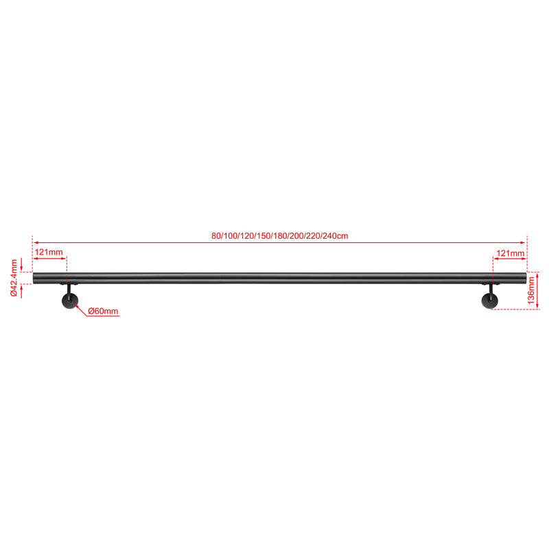 304 Stainless Steel Wall Mount Handrail, Black, 8 Length Sizes, Extendable Splicing Stair Railing for Indoor & Outdoor Use