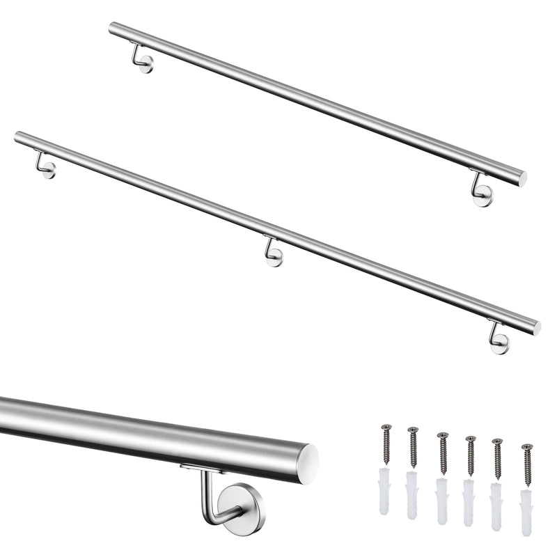 304 Stainless Steel Wall Mount Handrail, Brushed Silver Finish, 8 Length Sizes, Extendable Splicing Stair Railing for Indoor & Outdoor Use