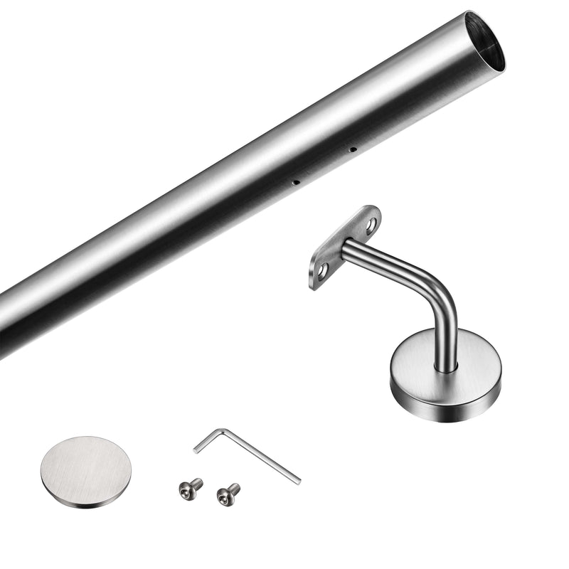 304 Stainless Steel Wall Mount Handrail, Brushed Silver Finish, 8 Length Sizes, Extendable Splicing Stair Railing for Indoor & Outdoor Use
