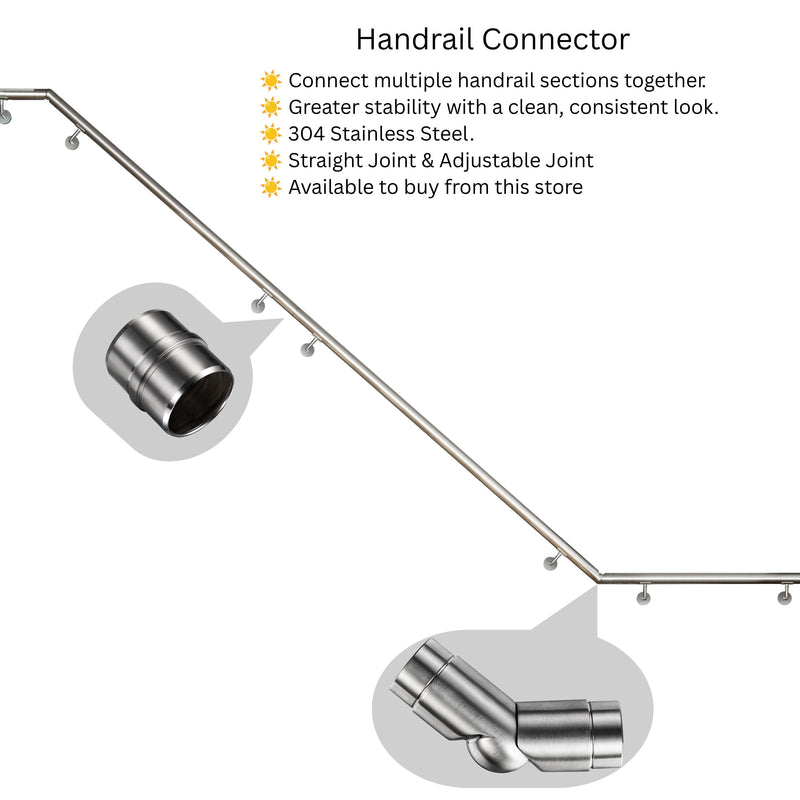 304 Stainless Steel Wall Mount Handrail, Brushed Silver Finish, 8 Length Sizes, Extendable Splicing Stair Railing for Indoor & Outdoor Use