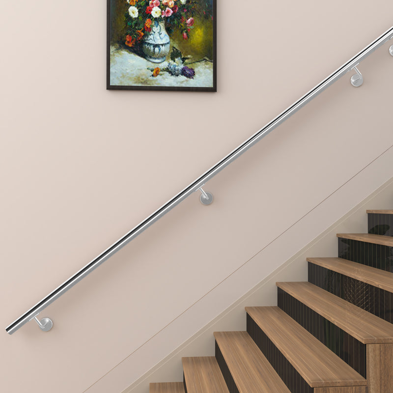 304 Stainless Steel Wall Mount Handrail, Brushed Silver Finish, 8 Length Sizes, Extendable Splicing Stair Railing for Indoor & Outdoor Use