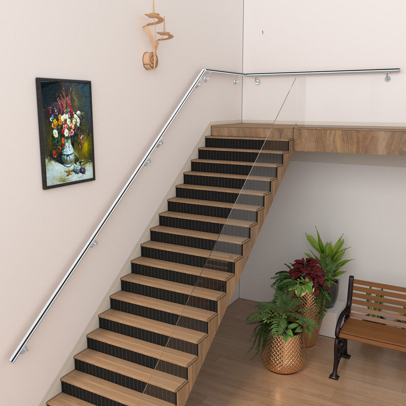 304 Stainless Steel Wall Mount Handrail, Brushed Silver Finish, 8 Length Sizes, Extendable Splicing Stair Railing for Indoor & Outdoor Use