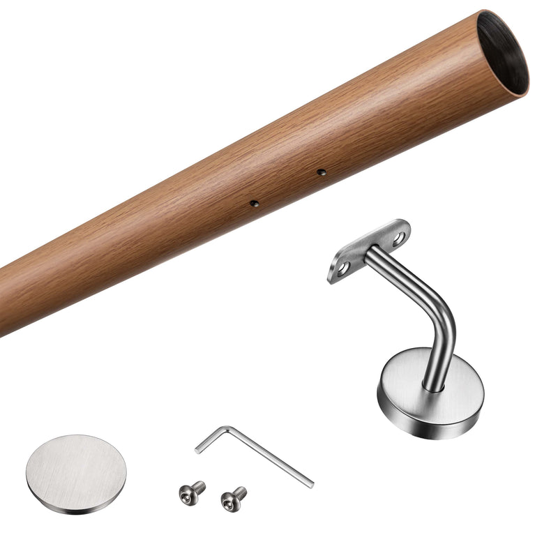 304 Stainless Steel Wall Mount Handrail, Wood Grain Finish, 8 Length Sizes, Extendable Splicing Stair Railing for Indoor & Outdoor Use
