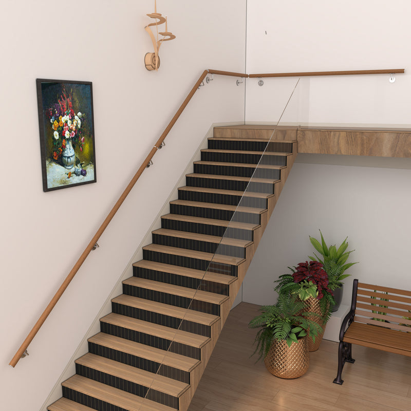 304 Stainless Steel Wall Mount Handrail, Wood Grain Finish, 8 Length Sizes, Extendable Splicing Stair Railing for Indoor & Outdoor Use