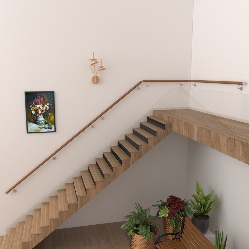 304 Stainless Steel Wall Mount Handrail, Wood Grain Finish, 8 Length Sizes, Extendable Splicing Stair Railing for Indoor & Outdoor Use