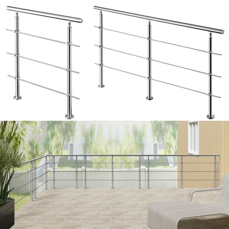 AICA Stainless Steel Stair Railing with 3 Crossbars | Indoor Outdoor Safety Railing