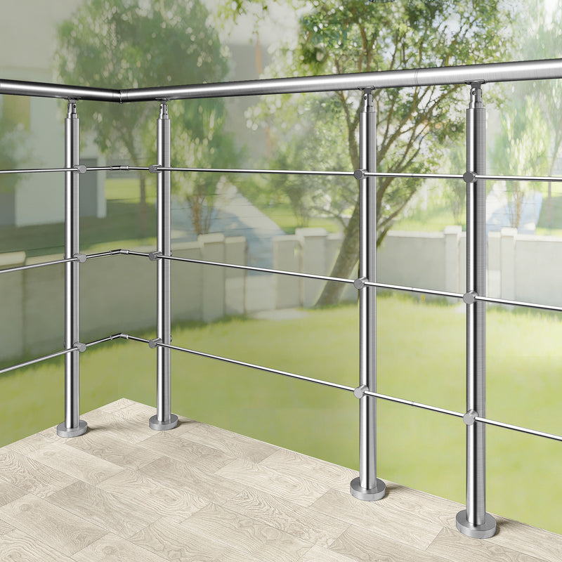 AICA Stainless Steel Stair Railing with 3 Crossbars | Indoor Outdoor Safety Railing