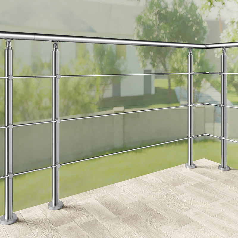 AICA Stainless Steel Stair Railing with 3 Crossbars | Indoor Outdoor Safety Railing