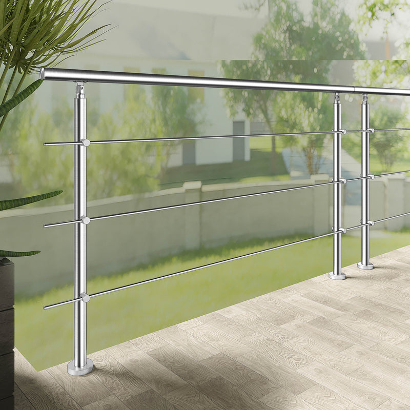 AICA Stainless Steel Stair Railing with 3 Crossbars | Indoor Outdoor Safety Railing