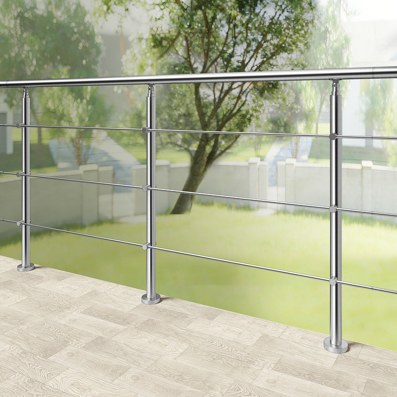 AICA Stainless Steel Stair Railing with 3 Crossbars | Indoor Outdoor Safety Railing