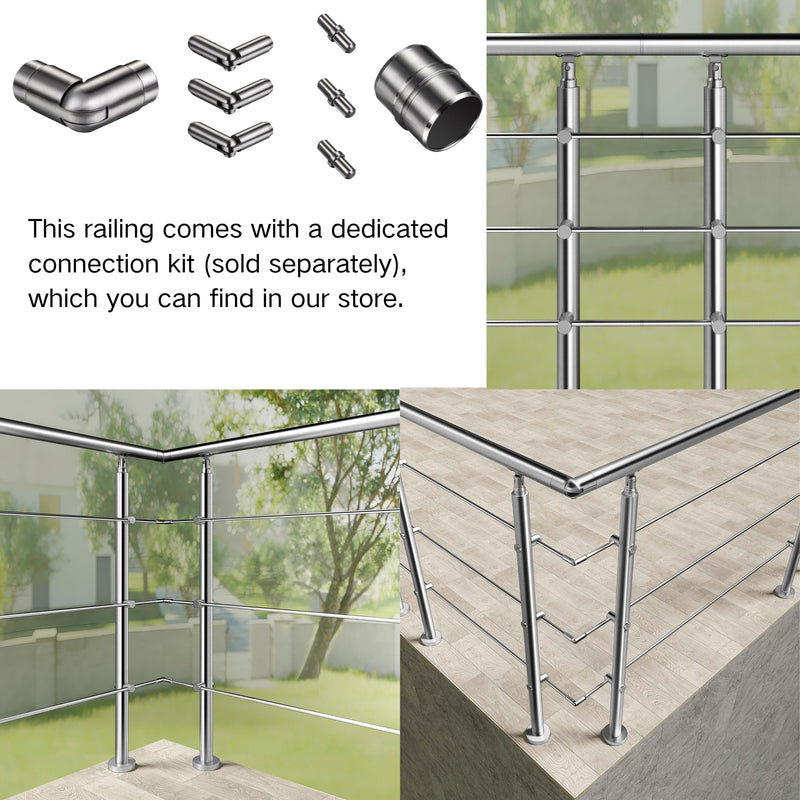 AICA Stainless Steel Stair Railing with 3 Crossbars | Indoor Outdoor Safety Railing