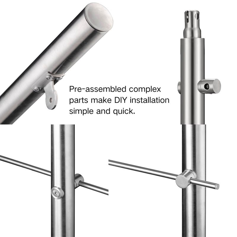 AICA Stainless Steel Stair Railing with 3 Crossbars | Indoor Outdoor Safety Railing