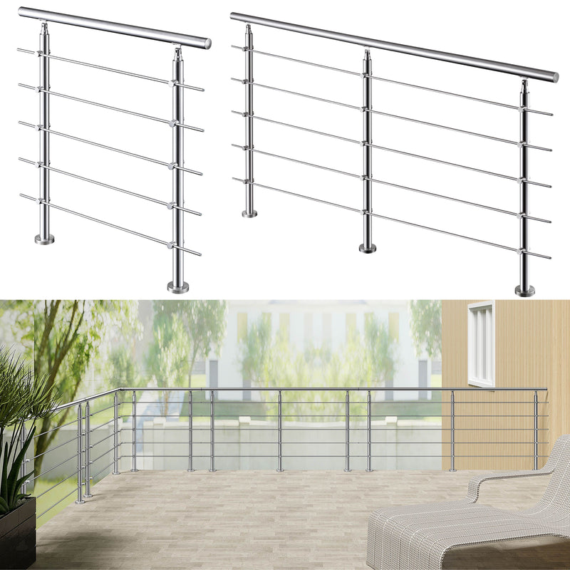 AICA Stainless Steel Stair Railing with 5 Crossbars | Indoor Outdoor Safety Railing